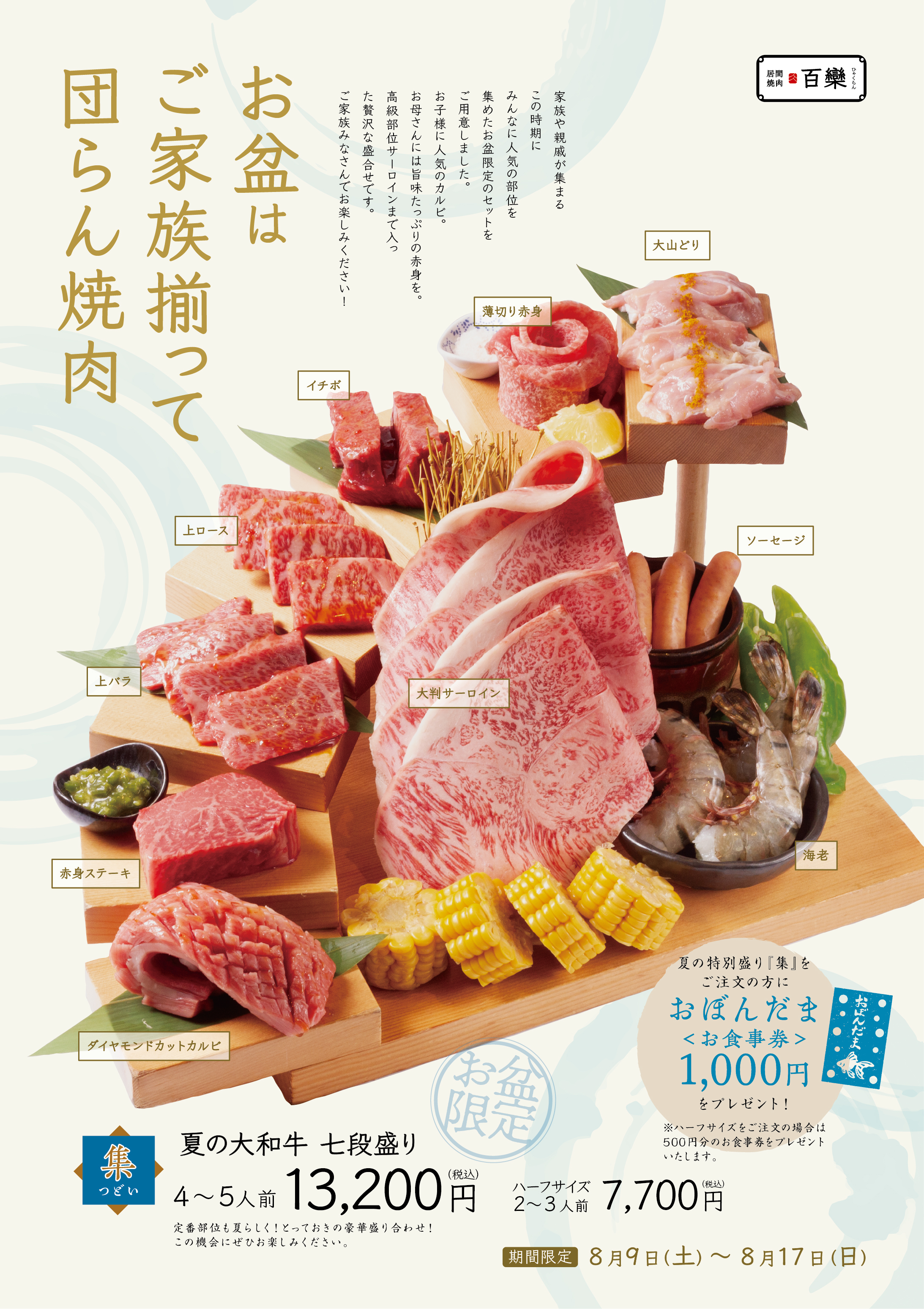 百欒・小風神　夏の厳選和牛　七段盛り